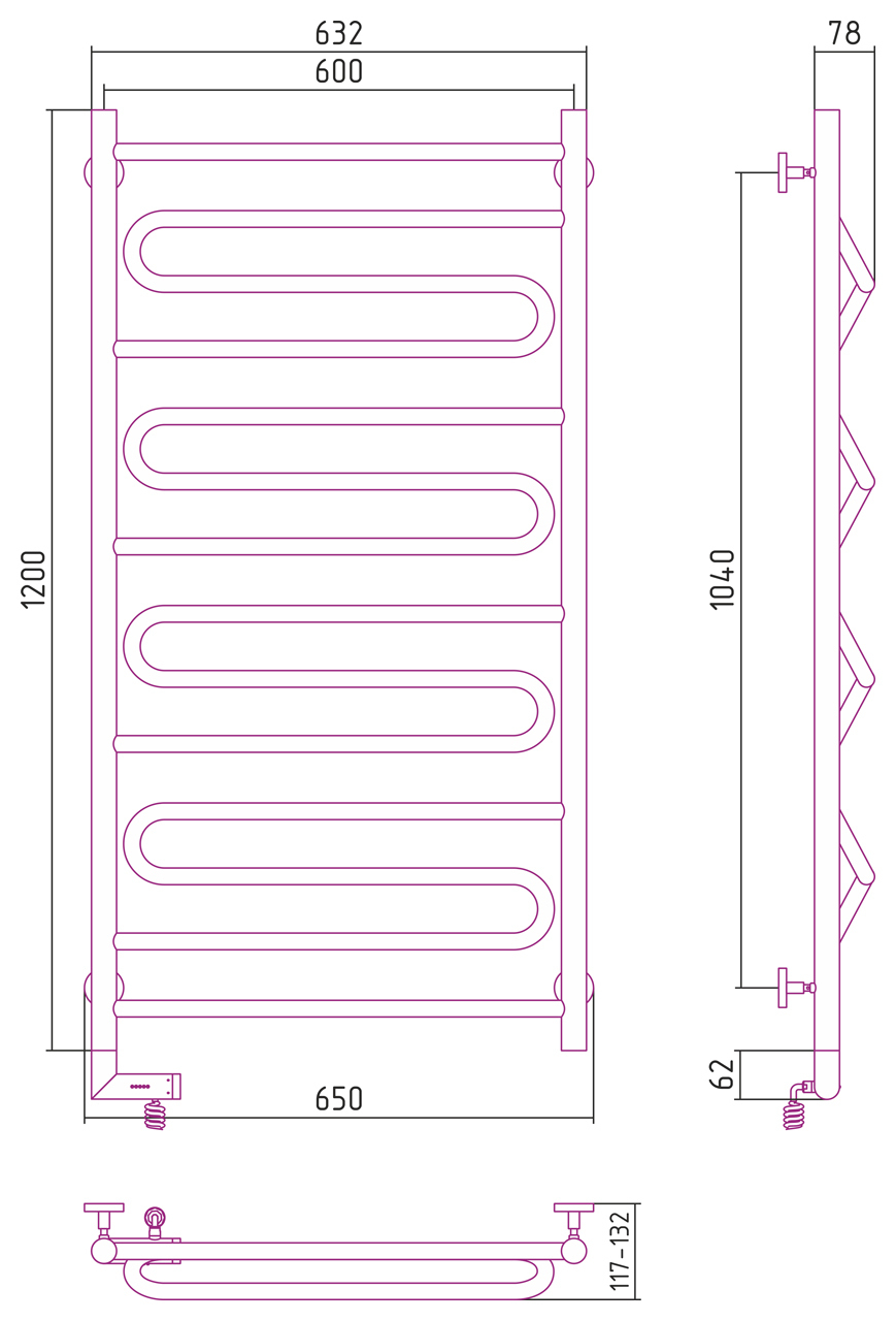 Полотенцесушитель электрический Сунержа Элегия 2.0 1200x600