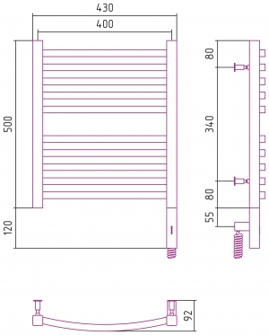 Полотенцесушитель электрический Сунержа Аркус 3.0 500x400
